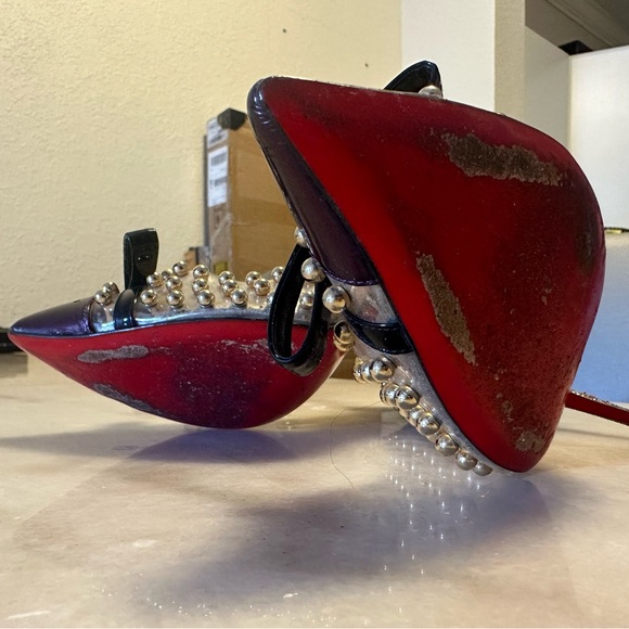 Christian Louboutin pumps high heels glitter clear round studs 37 AUTHENTIC - Picture 2 of 6